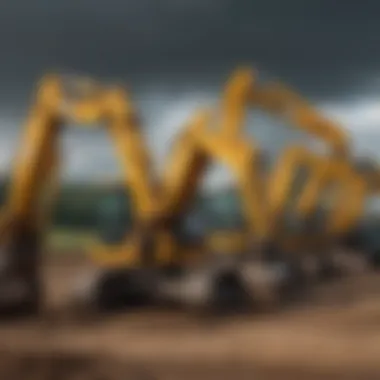 Different types of excavator diggers lined up for comparison