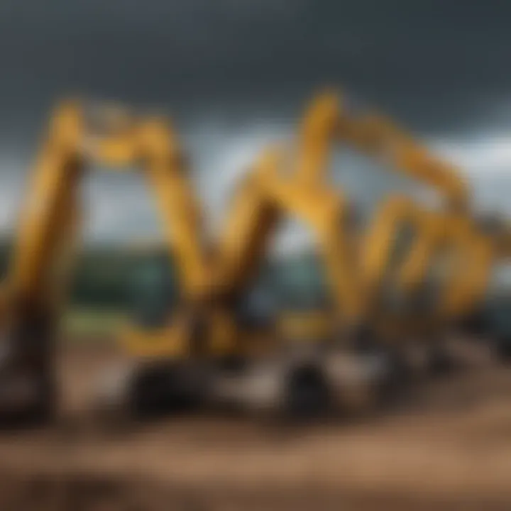 Different types of excavator diggers lined up for comparison