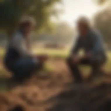 Farmers discussing financial strategies in a rural setting