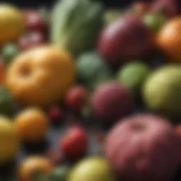 A close-up view of contaminated fruits and vegetables highlighting microbial risk factors.