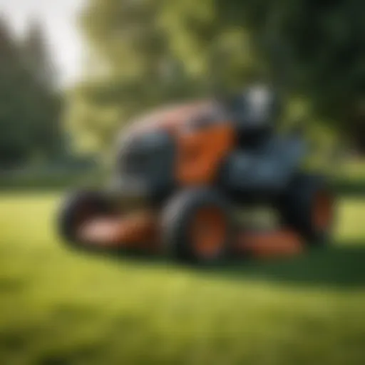 A full suspension zero turn mower in action on a lush green lawn