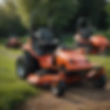 Models of Full Suspension Zero Turn Mowers Different models of full suspension zero turn mowers lined up for comparison