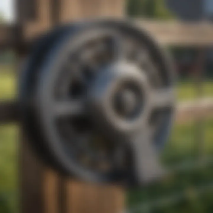 Close-up of the gear mechanism in a fence reel