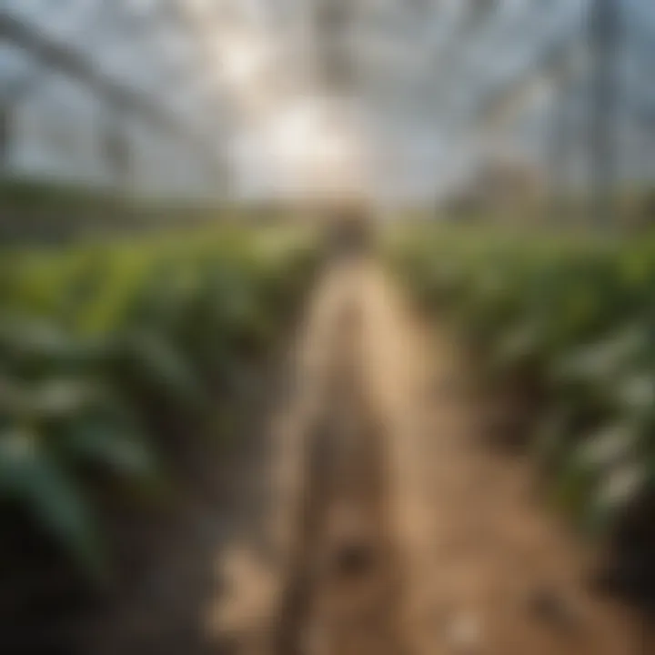 A close-up of innovative irrigation systems being utilized in a greenhouse.