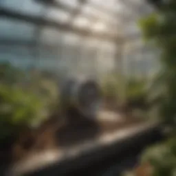 An automatic opening vent in a lush greenhouse environment