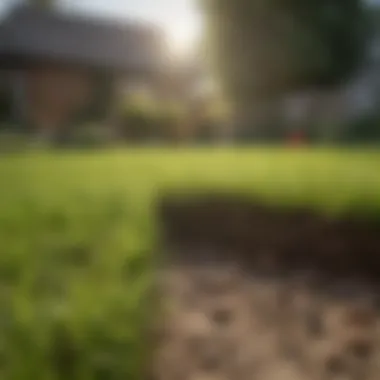 Healthy Lawn vs Grub-Affected Lawn Healthy lawn compared to a lawn affected by grub holes