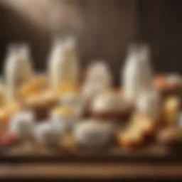 A variety of lactose-free dairy products displayed on a wooden table