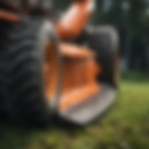 Detailed view of lawnmower blades showcasing wear and tear