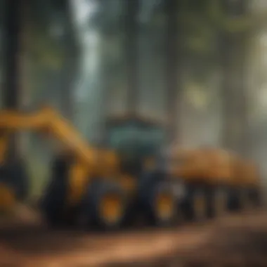 A range of forestry machinery lined up for trading