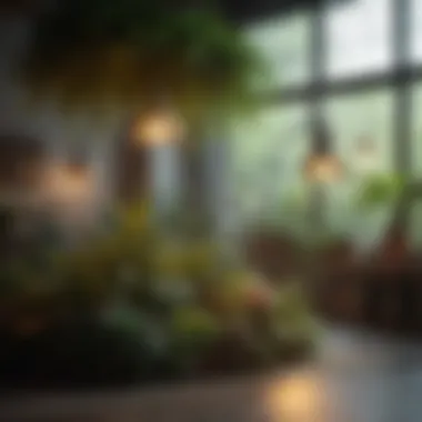 Indoor Garden Enhanced by Growing Lamps Indoor garden setup using various types of plant growing lamps