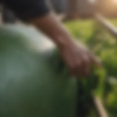 Close-up of silage wrapping film being applied to forage