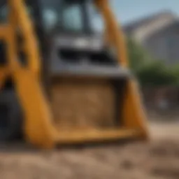 A close-up view of the mechanism of a skid loader bale shredder, showcasing its cutting components and operational design.