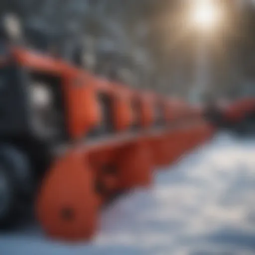 Different sizes of snow blowers displayed side by side