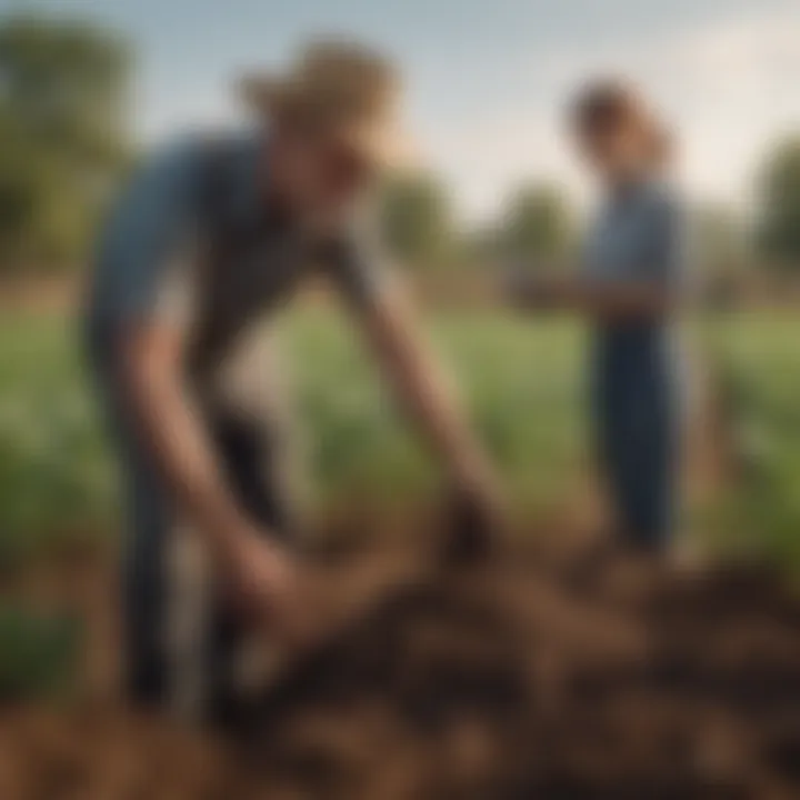 Farmers using organic practices in a lush field