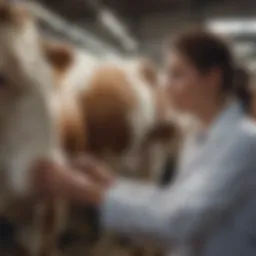 Veterinary professional examining a dairy cow