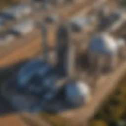 Aerial view of a state-of-the-art animal feed mill showcasing its complex structure.