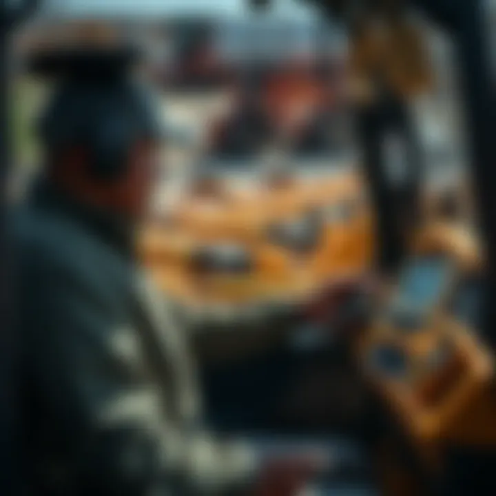 Operator using giant skid loader with advanced controls