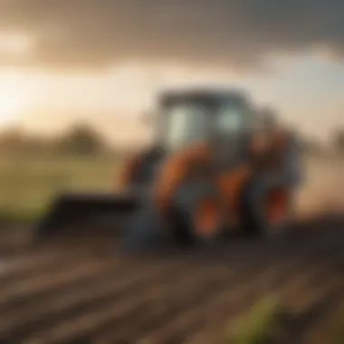 A skid steer performing agricultural tasks in a field