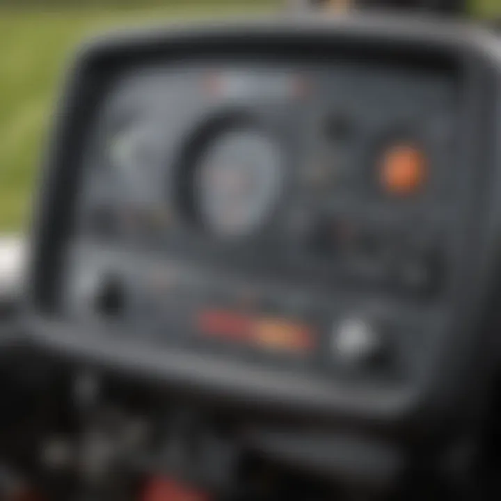 Close-up of Mustang mower's control panel highlighting user-friendly features