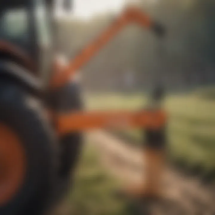 Demonstration of quick attach mechanism for hay spear on tractor