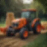 Close-up view of a Kubota tractor equipped with a quick attach hay spear