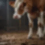 Pour-on treatment application on a calf