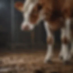 Pour-on treatment application on a calf