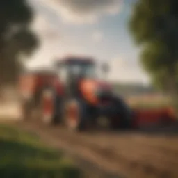 Tractor with front end loader in a field