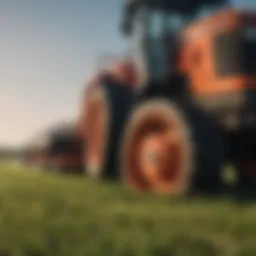 Close-up view of a tractor front mounted flail mower in action