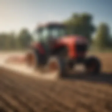 Tractor Pulled Aerator Working on Agricultural Field Tractor pulled aerator in action on a farm