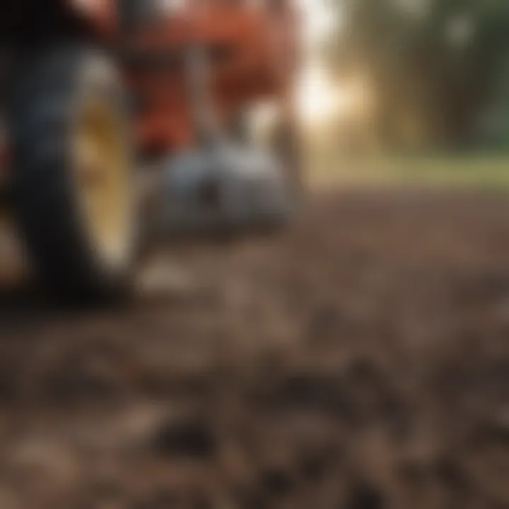 Close-up of aerator tines in soil