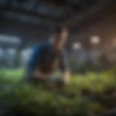 Optimizing UV Light Conditions for Plants Gardener adjusting UV grow light setup in a controlled environment