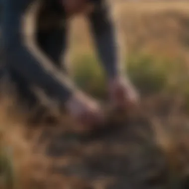 Agronomist analyzing soil samples in a winter wheat field