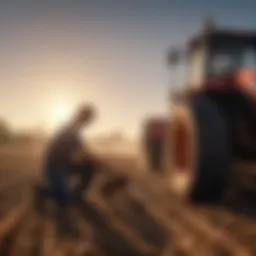 A farmer working in a sunlit field
