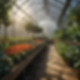 A thriving greenhouse filled with diverse crops
