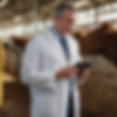 Veterinarian examining cattle health