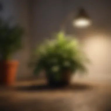 Indoor plants thriving under a floor lamp