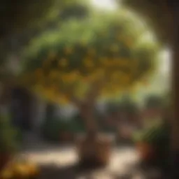 Lush lemon tree with vibrant fruits
