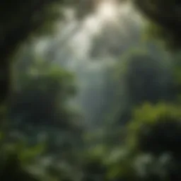 Lush canopy of a tropical rainforest showcasing diverse plant life