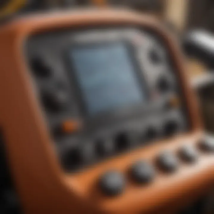 Close-up of the control panel of a zero turn riding mower